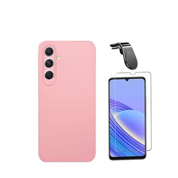 Kit Vidro Temperado Clearglass + Capa Silicone Líquido + Suporte Magnético L Safe Driving Carro Phonecare Para Samsung Galaxy A15 5g - Rosa