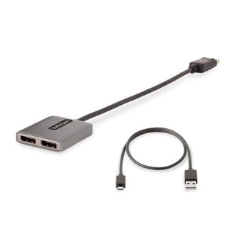 Startech.com Hub Mst De 2 Puertos Displayport - Splitter Multiplicador Dp A 2 Puertos Dp - Adaptador Multiplicador Multimonitor Dp 1.4 - Cable De 30cm - Alimentado Por Usb - Windows