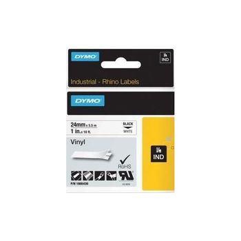 Dymo Rhino Cinta De Etiquetas Industrial Adhesiva Id1-24 De 24mm X 55m Negro Sobre Blanco Vinilo