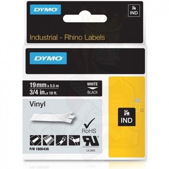 Dymo Rhino Cinta De Etiquetas Industrial Adhesiva Id1-19 Blanco Sobre Negro De 19mmx55m Poliester