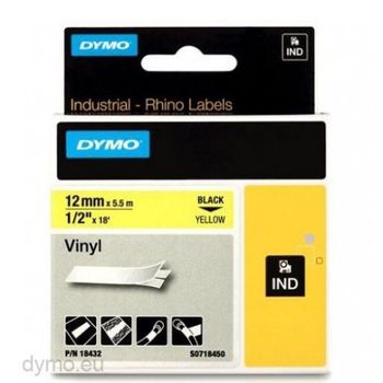 Dymo Rhino Cinta De Etiquetas Industrial Adhesiva Id1-12 Negro Sobre Amarillo De 12mmx5?5m Vinilo S0718450