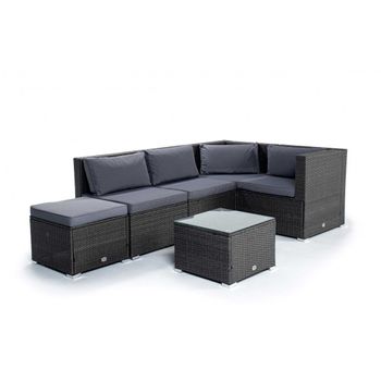 Conjunto Muebles Jardín Bahamas Conjunto Cuatro Gris  2 Módulos Esquina, 2 Módulos Centrales, 1 Puf, 1 Mesa Ratán Sintético