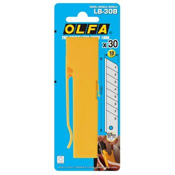 Pack De 30 Cuchillas Troceables Plateadas De 18 Mm En Caja De Plástico Con Clip Olfa Lb-30b