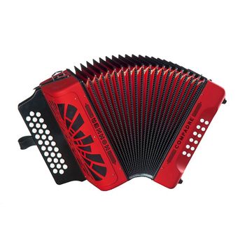 Acordeon De Piano Cromático Hohner Compadre Gcf, Rojo