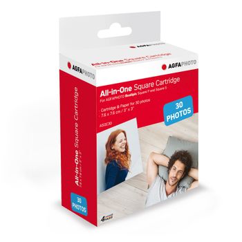 Agfa Photo - Cartucho Y Papel Para 30 Fotos Formato Cuadrado 7,6 X 7,6 Cm ( 3 X 3'') Asqc30 - Compatible Agfa Photo Realipix Square P, Agfa Photo Realipix Square S