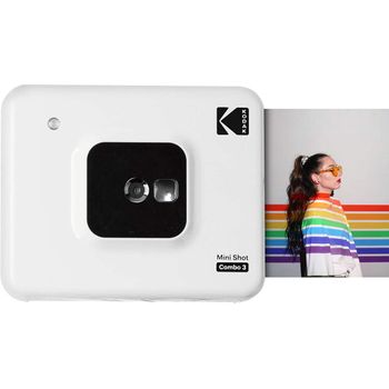 Kodak Mini Shot Combo 2 C300 - Cámara De Fotos Instantánea (7,6 X 7,6 Cm - 3 X 3'', Pantalla Lcd De 1,7'', Bluetooth, Batería De Litio, Sublimación Térmica 4pass, 8 Fotos Incluidas) Blanco