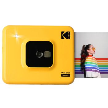 Kodak Mini Shot Combo 2 C300 - Cámara De Fotos Instantánea (7,6 X 7,6 Cm - 3 X 3'', Pantalla Lcd De 1,7'', Bluetooth, Batería De Litio, Sublimación Térmica 4pass, 8 Fotos Incluidas) Amarillo