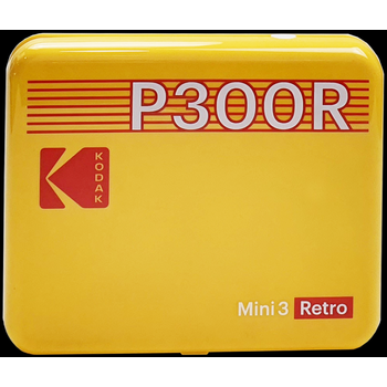 Kodak Mini Retro 2 P300 - Mini Impresora Con Conectada (formato Fotográfico Cuadrado 7,6 X 7,6 Cm - 3 X 3'', Bluetooth, Batería De Litio, Sublimación Térmica 4pass, 8 Fotos Incluidas) Amarillo