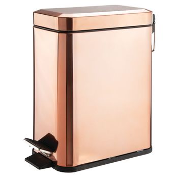 Bote Pequeño Rectangular De Metal De 1,3 Galones Con Bolsa Y Asa, Oro Rosa - Mdesign