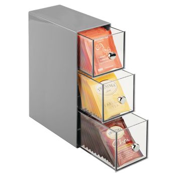 Contenedor Organizador De Plástico De 3 Cajones Para Despensa De Cocina, Gris/claro - Mdesign