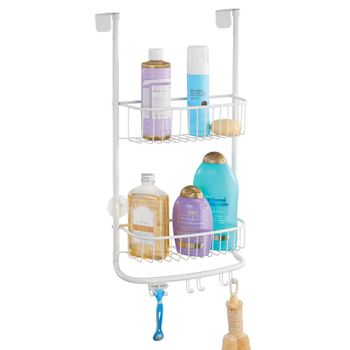 Soporte De Acero Inoxidable De 2 Niveles Para Baño/ducha Con Ganchos - Blanco Mate - Mdesign