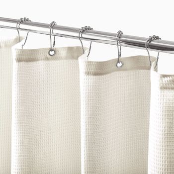 Cortina De Ducha De Algodón Waffle Knit Para Baño, 72" X 72" - Sand/khaki - Mdesign