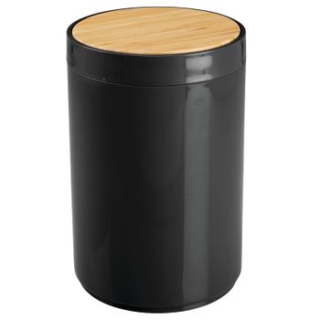 Cubo De Basura Plástico Redondo Pequeño Con Tapa Abatible - Negro/natural - Mdesign