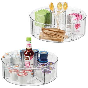 Bandeja Giratoria Profunda Lazy Susan Dividida Con 5 Secciones Y Taza, Paquete De 2, Transparente - Mdesign