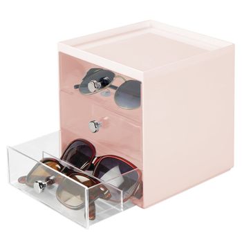 Caja Organizadora De Plástico, 3 Cajones Para Gafas, Rosa Claro/transparente - Mdesign