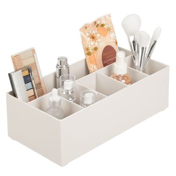 Organizador De Maquillaje De Plástico Dividido En 6 Secciones Para Tocador De Baño - Crema - Mdesign