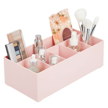 Organizador De Maquillaje De Plástico De 6 Secciones Para El Neceser Del Baño - Rosa Claro - Mdesign