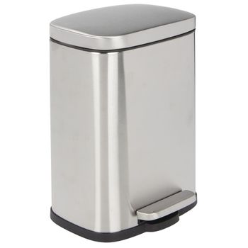 Cubo De Basura Rectangular De Acero De 1,3 Galones Con Tapa, Cromo Cepillado - Mdesign