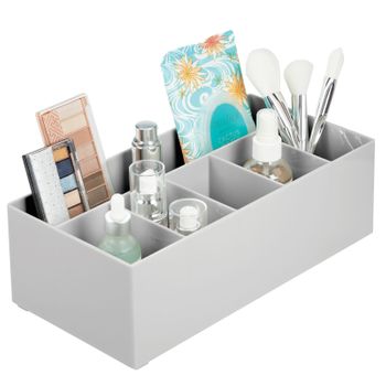 Organizador De Maquillaje De Plástico Dividido En 6 Secciones Para Tocador De Baño - Gris - Mdesign