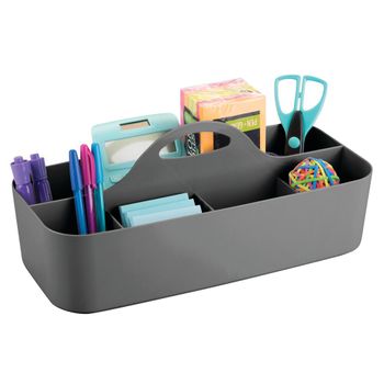 Organizador De Oficina Grande De Plástico Dividido Con Asa, Gris Oscuro - Mdesign