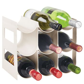Organizador De Plástico Para Botellas De Agua/vinos, 3 Niveles, 9 Botellas - Crema - Mdesign