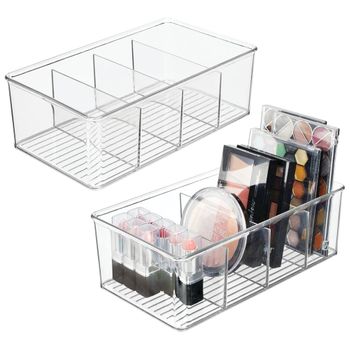 Organizador De Plástico De 4 Compartimentos Para Maquillaje O Tocador - Pack De 2, Transparente - Mdesign