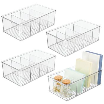 Cubo Organizador De Oficina De Plástico Dividido Con 4 Secciones - Paquete De 4 - Transparente - Mdesign