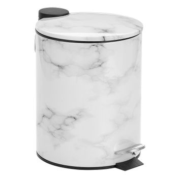 Papelera Redonda De Metal 1.3 Gal. Cubo De Basura Escalonado, Bolsa Extraíble, Mármol Negro/blanco - Mdesign