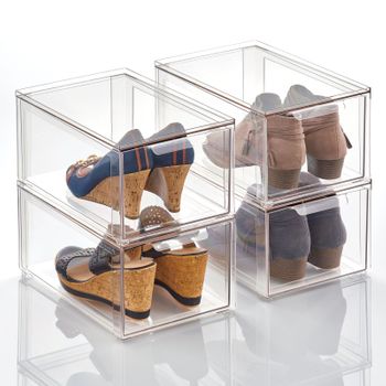 Cubo Organizador Apilable De Plástico Con Cajón, 4 Unidades, Transparente - Mdesign