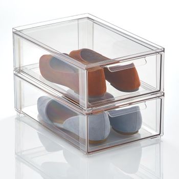 Cubo Organizador Apilable De Plástico Con Cajón, Paquete De 2, Transparente - Mdesign