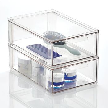 Cubo Organizador Apilable De Plástico Para Armarios Con Cajón Extraíble, Paquete De 2, Transparente - Mdesign