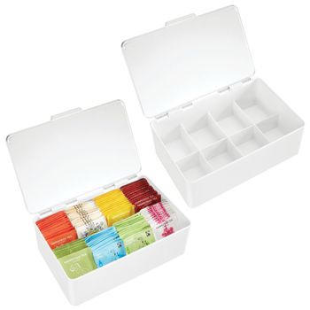 Organizador De Plástico Apilable Para Bolsas De Té - Pack De 2 - Blanco/transparente - Mdesign
