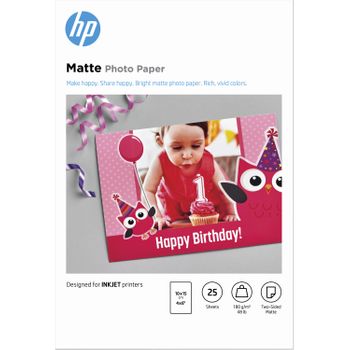 Hp Matte Photo Paper, 180 G/m2, 10 X 15 Cm (101 X 152 Mm), 25 Sheets Papel Fotográfico Blanco Mate