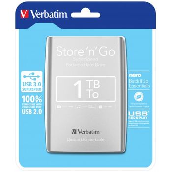 Verbatim - Disco Duro Portátil Store 'n' Go Usb 3.0 De 1 Tb En Color Plateado - 53071