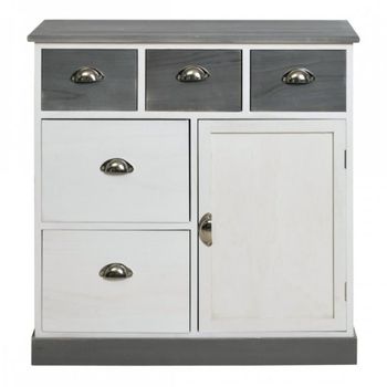 Comoda Mueble 5 Cajones 1 Puerta Madera Blanco Gris 70x60x30 Rebecca Mobili