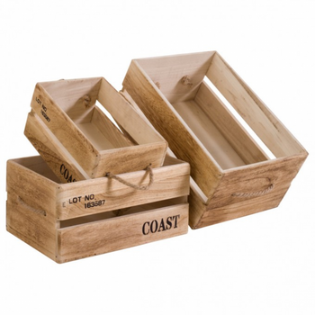 Set 3 Cajas Contenedores Madera Madera Clara 17x36x25 Rebecca Mobili