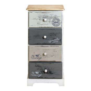 Cajonera 4 Cajones Madera Gris Blanco Shabby 72x35x27 Rebecca Mobili