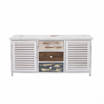 Banco Meuble 3 Cajones 2 Puertas Madera Blanca Shabby 44x90x34 Rebecca Mobili