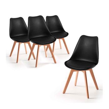 Pack De 4 Sillas Tulipa Estilo Nórdico Patas En Madera En Color Negro