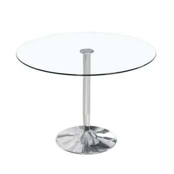 Mesa Redonda De Cristal Rune Con Pata Central Cromada 90øx75 Cm