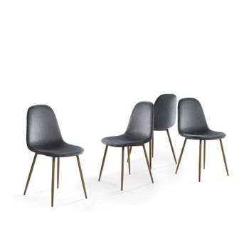 Pack De 4 Sillas Comedor, Salón Sweden En Terciopelo Gris Oscuro  Patas Color Madera