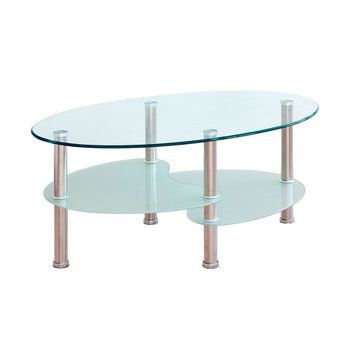 Mesa De Centro De Cristal Denise De Forma Ovalada Con Revistero Glaseado