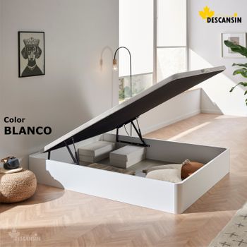 Canape Abatible Descansin | 90 X 190 Cm | Blanco | Patas En Madera De Haya Maciza | Reforzado | Gran Almacenaje