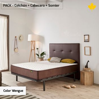 Pack Colchon + Cabecero Tapizado + Somier Descansin | 180 X 190 | Wengue | Ideal Para Personas Con Dolores De Espalda | Facil Montaje | Silencioso