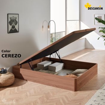 Canape Abatible Descansin | 90 X 190 Cm | Cerezo | Patas En Madera De Haya Maciza | Reforzado | Gran Almacenaje