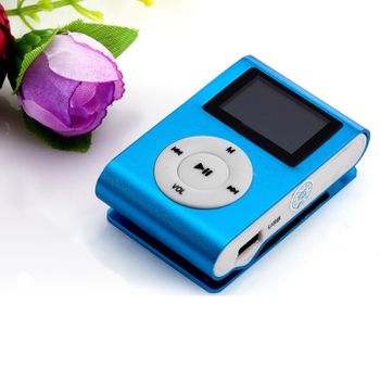 Mini Reproductor De Musica Mp3 ( Pantalla Lcd ) Con Clip Azul