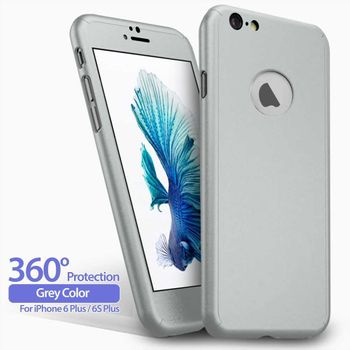 Funda 360 Carcasa + Protector Cristal Templado Para Iphone 6 Plus 6s Plus 5.5" Plata