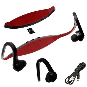 Reproductor Mp3 Auriculares Deportivos Micro Sd Usb Radio Fm Sport Running Rojo