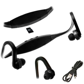 Reproductor Mp3 Auriculares Deportivos Micro Sd Usb Radio Fm Sport Running Negro