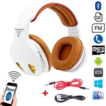 Auriculares Gaming Con Microfono Led Manos Libres Hi-fi Bt Mp3 Blanco Y Naranja